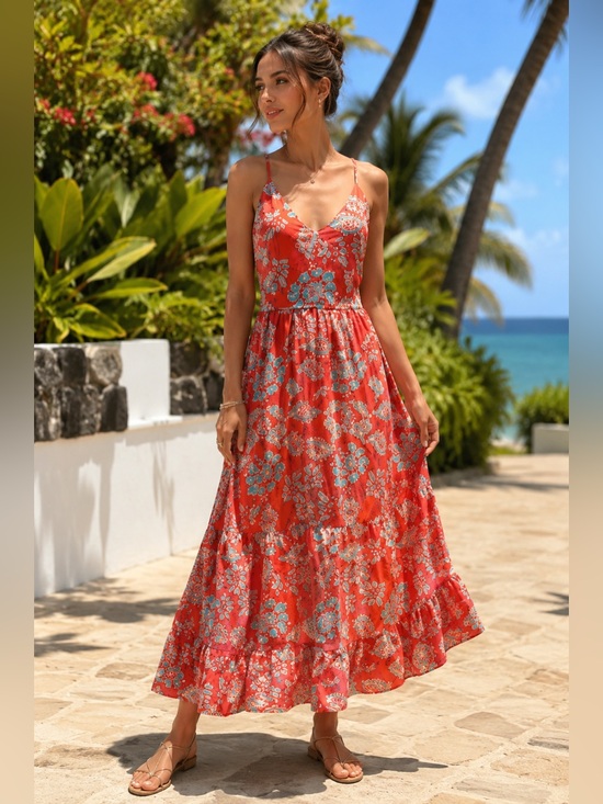 Cupshe Dresses & Skirts - Cupshe Orange and Teal Cut out back strappy Sleeveless Maxi Sundress